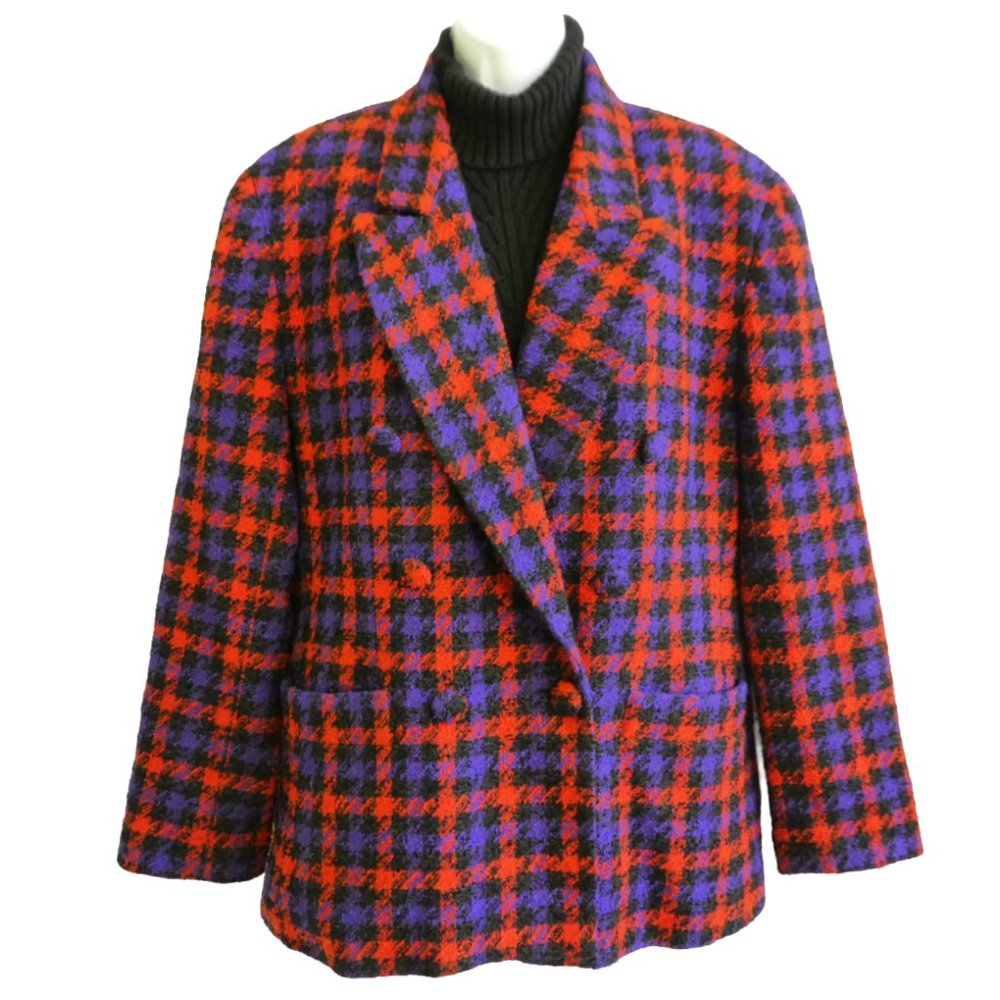 Vintage Sandra Roth Ciao Sport Houndstooth Plaid Blazer Jacket Double Breast 12
